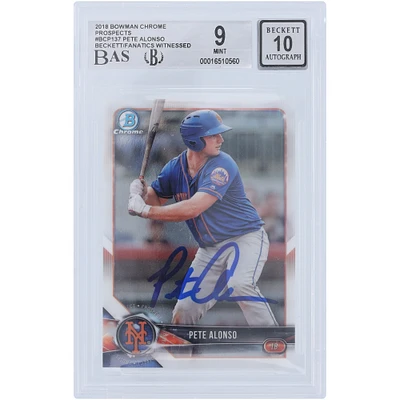 Pete Alonso New York Mets Autographed 2018 Bowman Chrome #BCP-137 Beckett Fanatics Witnessed Authenticated /10 Rookie Card