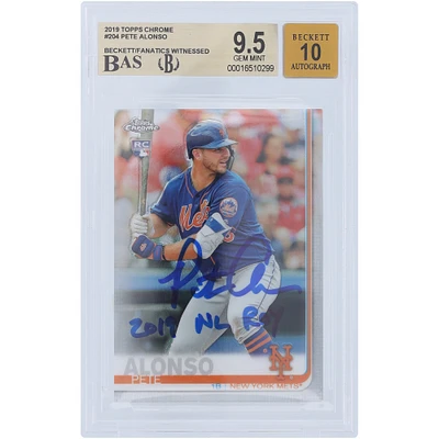Pete Alonso New York Mets Autographed 2019 Topps Chrome #204 Beckett Fanatics Witnessed Authenticated 9.5/10 Rookie Card with "2019 NL ROY" Inscription