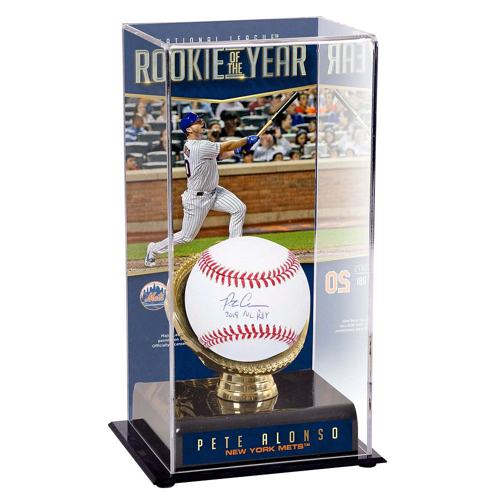 Pete Alonso New York Mets Autographed Baseball with ''2019 NL ROY'' Inscription and Sublimated Baseball Display Case with Image