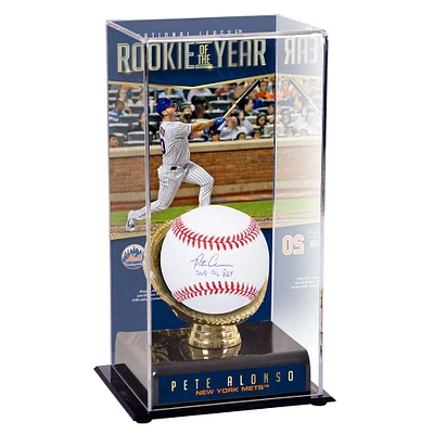 Pete Alonso New York Mets Autographed Baseball with ''2019 NL ROY'' Inscription and Sublimated Baseball Display Case with Image