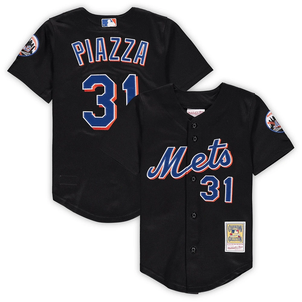 Préscolaire et tout-petit Mitchell & Ness Mike Piazza Noir New York Mets Cooperstown Collection Maillot en maille