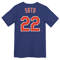 T-shirt Nike pour enfant d'âge préscolaire Juan Soto Royal New York Mets avec nom et numéro