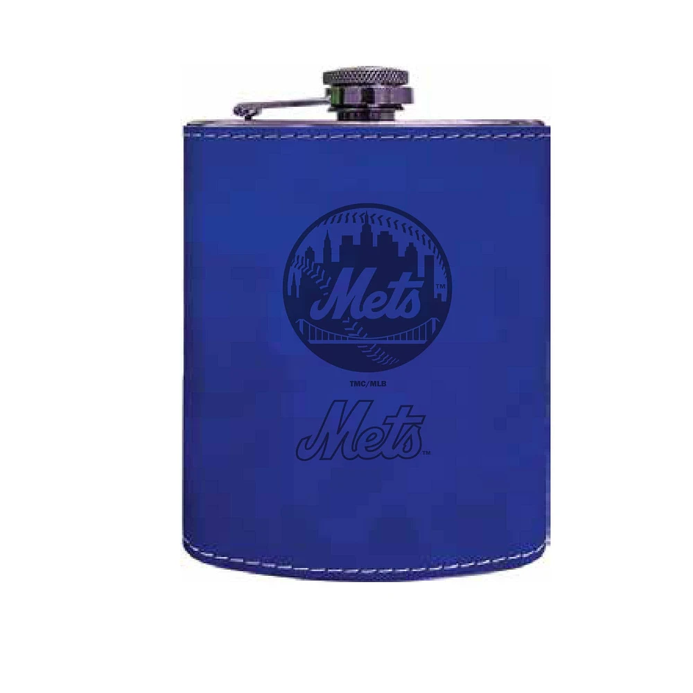 The Memory Company New York Mets Three-Pack 8oz. Leather Flask & 2oz. Shot Glass Set