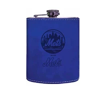 The Memory Company New York Mets Three-Pack 8oz. Leather Flask & 2oz. Shot Glass Set