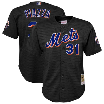 Maillot d'entraînement de frappeur en maille noire pour tout-petits Mitchell & Ness Mike Piazza des New York Mets Cooperstown Collection