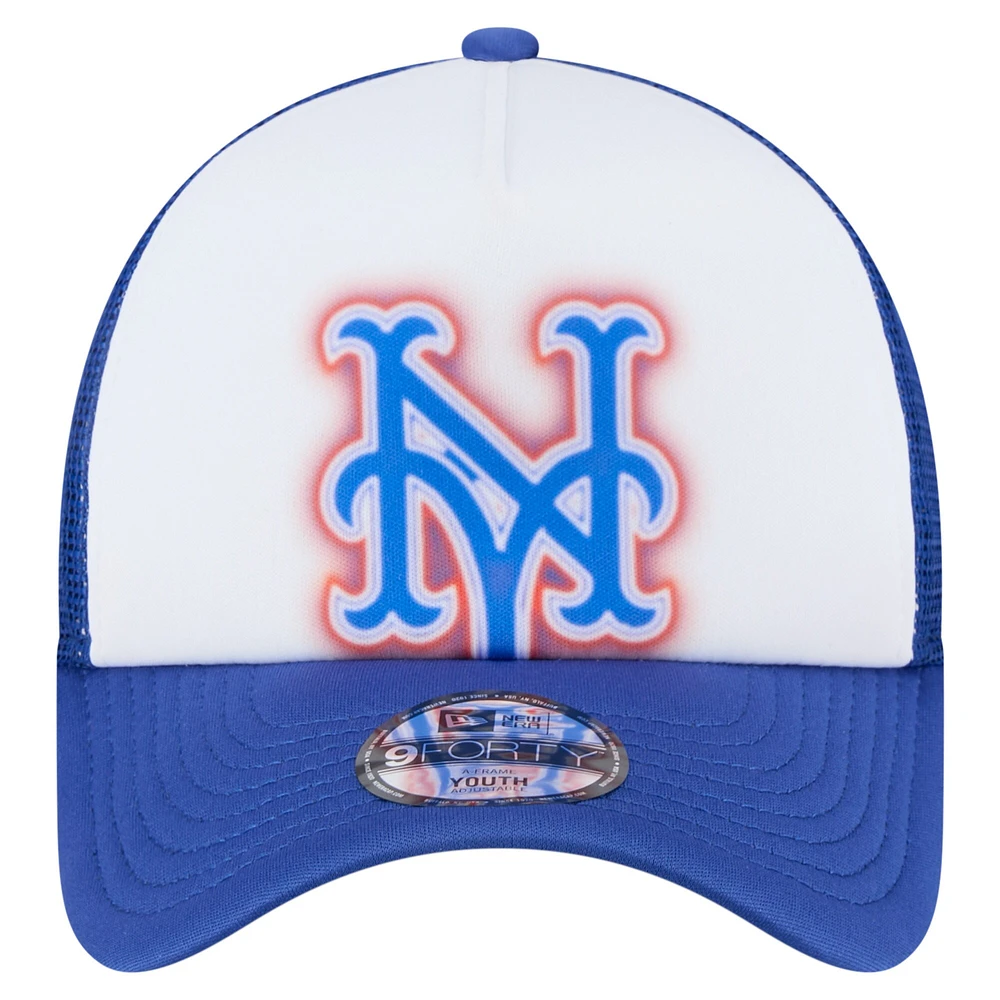 Casquette ajustable New Era blanche/bleu marine New York Mets peinte en A 9FORTY Trucker pour tout-petit