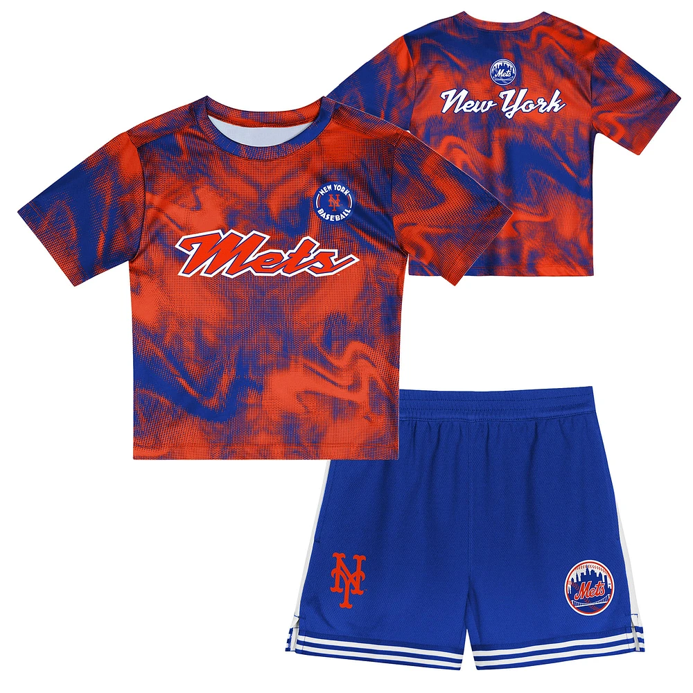 Ensemble t-shirt et short de frappeur champ intérieur orange/bleu marine pour tout-petit des Mets New York