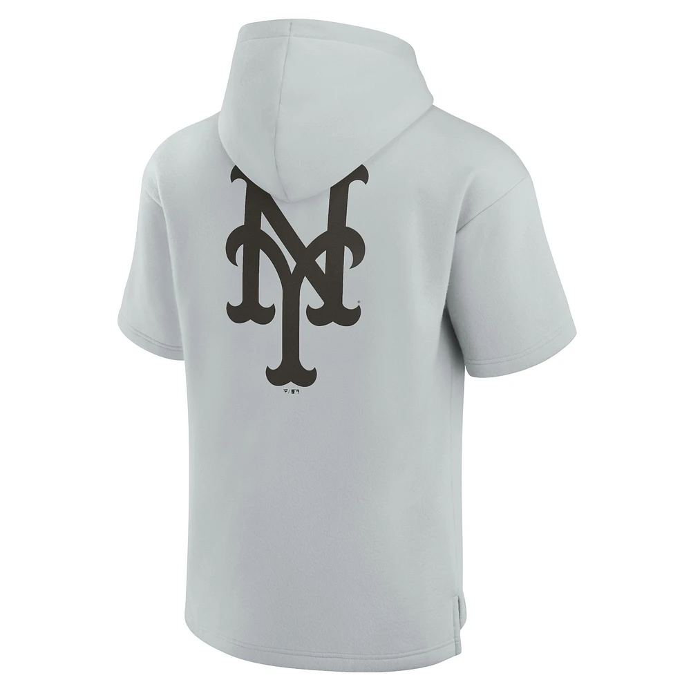 Unisex Fanatics Gray New York Mets Elements Super Soft Fleece Short Sleeve Pullover Hoodie