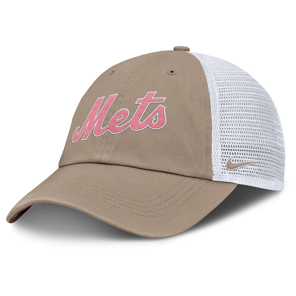 Casquette ajustable Nike unisexe kaki/blanche New York Mets Club Trucker