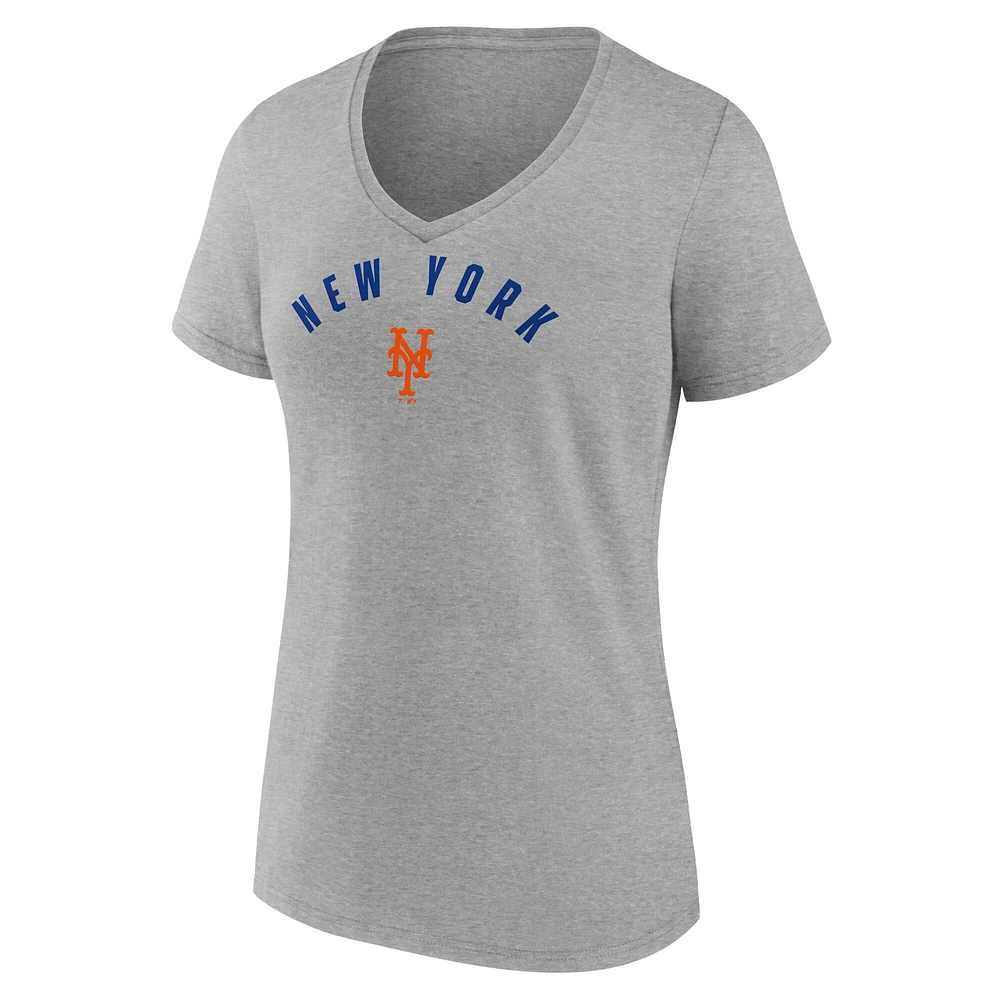 T-shirt col en V gris fanatiques pour femmes des Mets de New York
