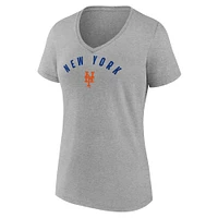 T-shirt col en V gris fanatiques pour femmes des Mets de New York