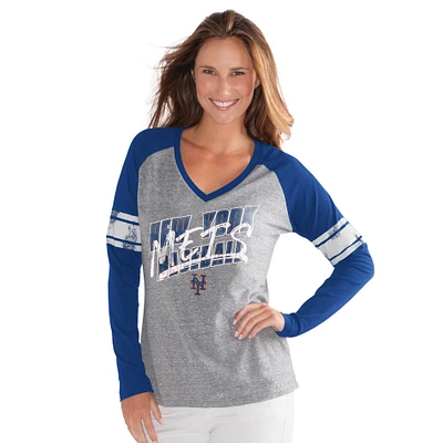 Women's G-III 4Her by Carl Banks  Royal New York Mets The Franchise Tri-Blend Raglan V-Neck Long Sleeve T-Shirt