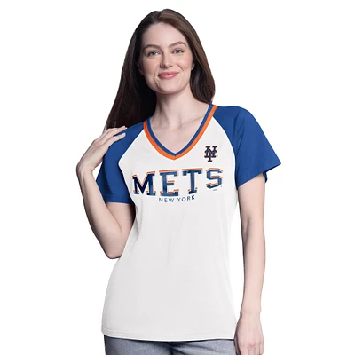 Women's G-III 4Her by Carl Banks  White/Royal New York Mets Ball Park Raglan V-Neck T-Shirt