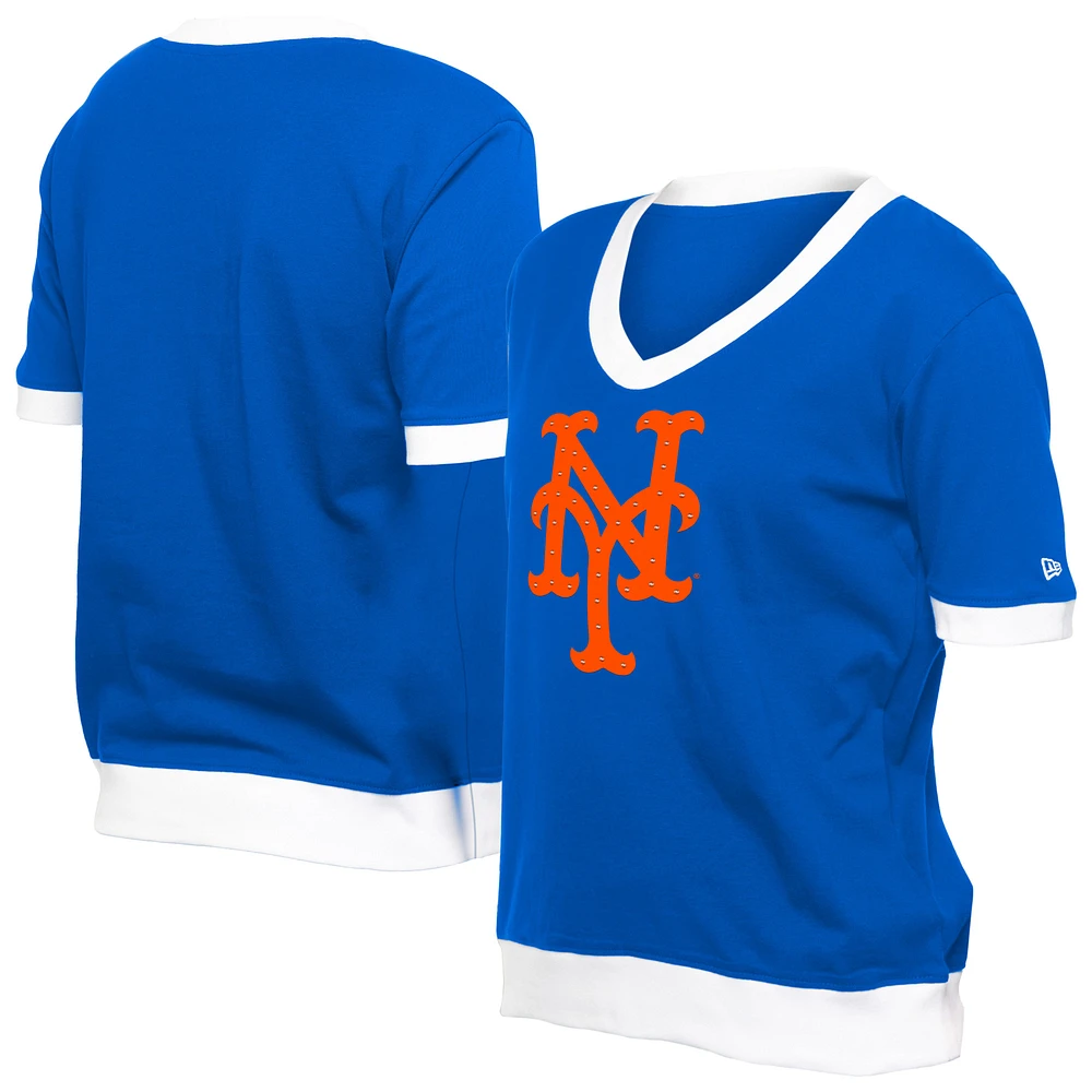 Women's New Era  Royal New York Mets Game Day Rhinestone V-Neck T-Shirt