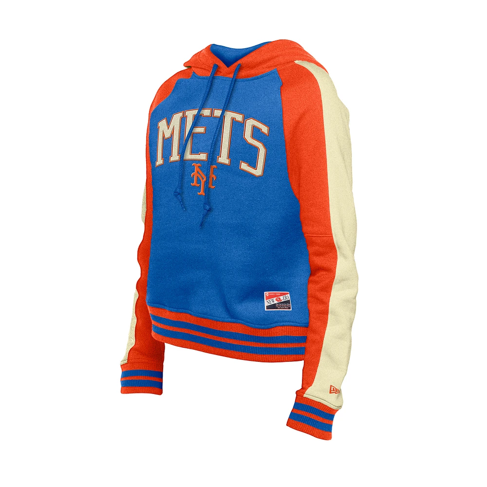 Women's New Era  Royal New York Mets Throwback Cropped Raglan Pullover Hoodie