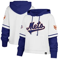 Women's '47 White New York Mets Trifecta Shortstop Cropped Pullover Hoodie