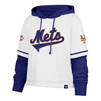 Women's '47 White New York Mets Trifecta Shortstop Cropped Pullover Hoodie