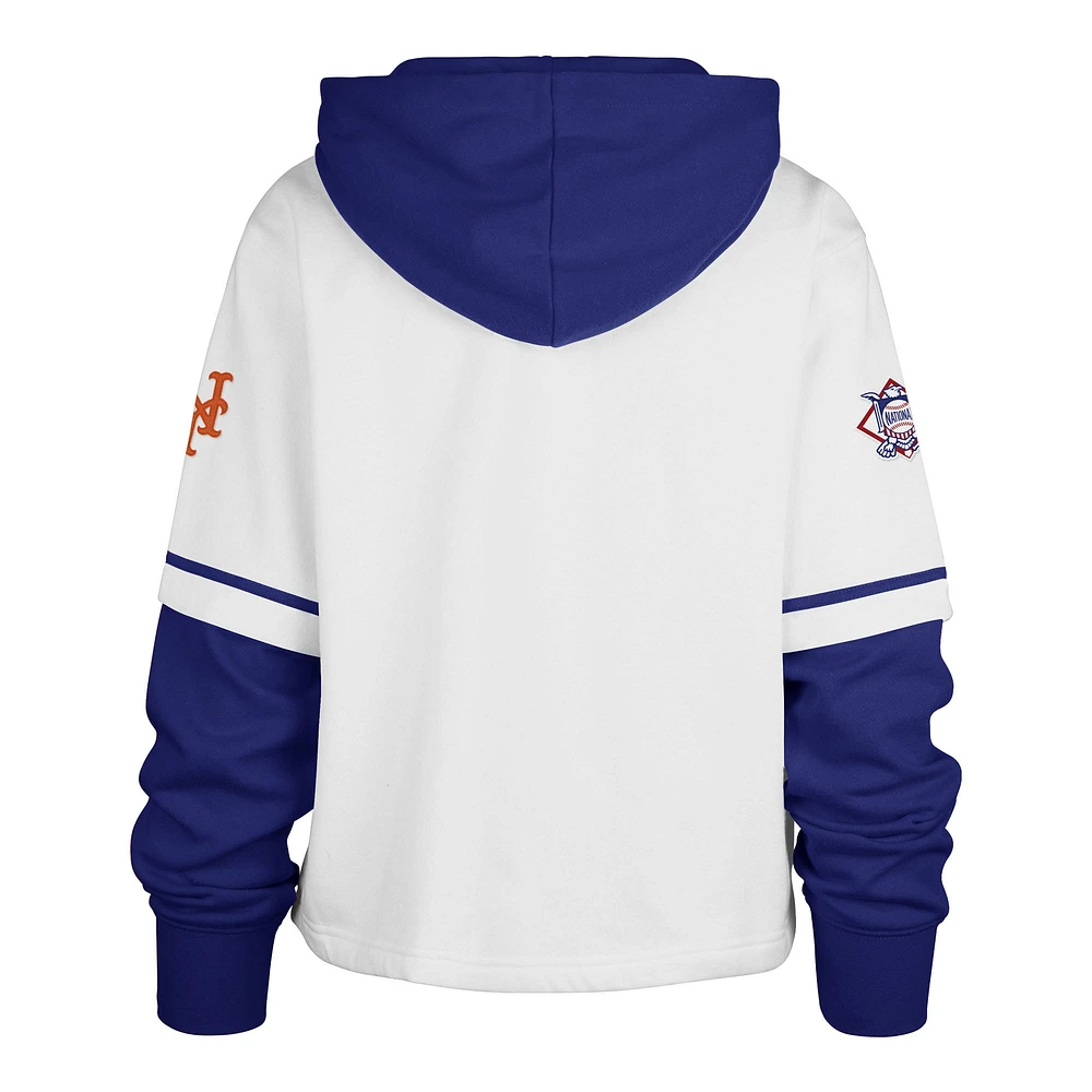 Women's '47 White New York Mets Trifecta Shortstop Cropped Pullover Hoodie