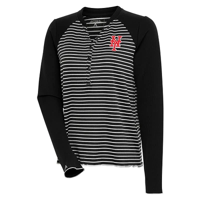 Women's Antigua  Black/White New York Mets Maverick Henley Long Sleeve T-Shirt