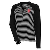 Women's Antigua  Black/White New York Mets Maverick Henley Long Sleeve T-Shirt