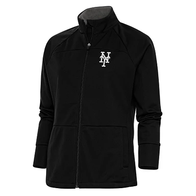 Women's Antigua  Black New York Mets Brushed Metallic Links Full-Zip Golf Jacket