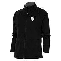 Women's Antigua  Black New York Mets Brushed Metallic Links Full-Zip Golf Jacket