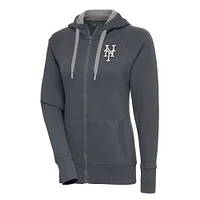 Women's Antigua  Charcoal New York Mets Brushed Metallic Victory Full-Zip Hoodie