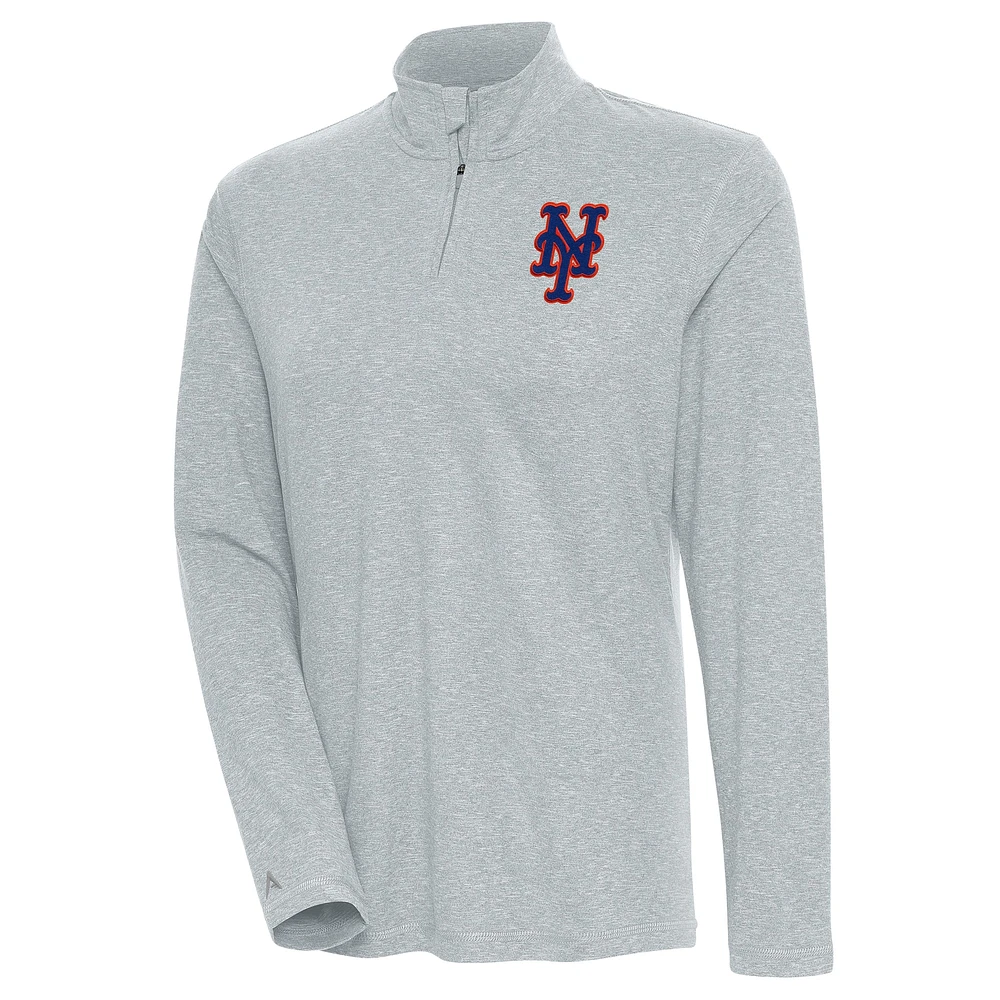Women's Antigua Heather Gray New York Mets Confront Quarter-Zip Pullover Top