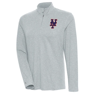 Women's Antigua  Heather Gray New York Mets Confront Quarter-Zip Pullover Top