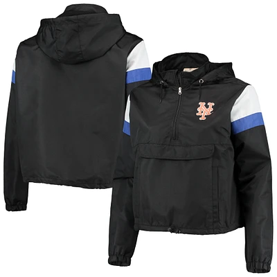 Veste à capuche noire Anorak quart de zip grande taille New York Mets pour femme