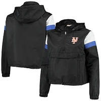 Women's Black New York Mets Plus Anorak Quarter-Zip Hoodie Jacket