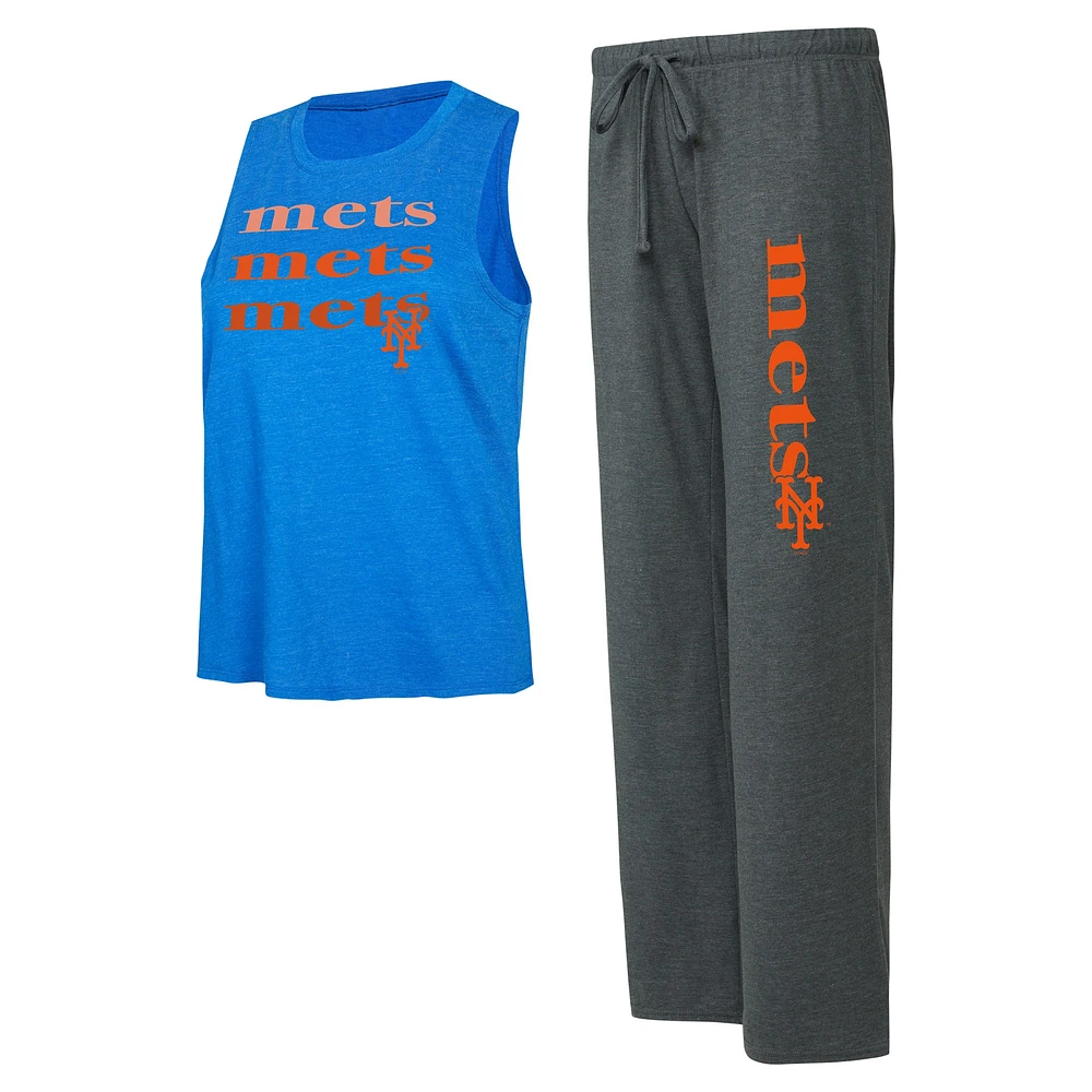 Ensemble de nuit Concepts Sport Charcoal/Royal New York Mets Meter Muscle Tank et pantalon pour femmes