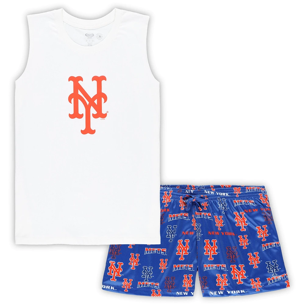 Women's Concepts Sport White/Royal New York Mets Plus Tank Top & Shorts Sleep Set