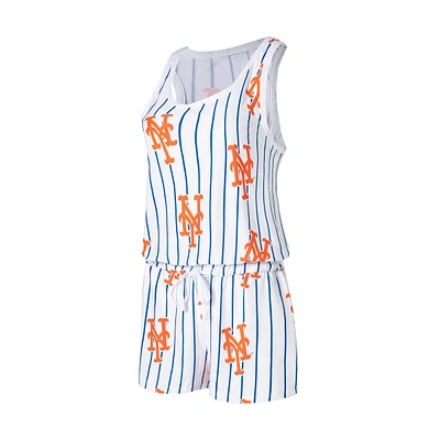 Women's Concepts Sport White New York Mets Reel Pinstripe Knit Romper