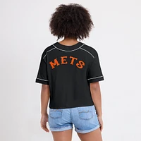 Women's Fanatics Black New York Mets Oversized Champ Game Cropped V-Neck T-Shirt