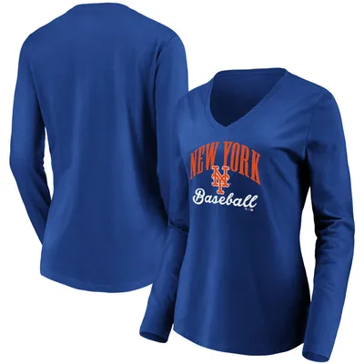 New York Mets Fanatics Branded Women's Victory Script V-Neck Long Sleeve T-Shirt - Royal