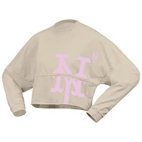 Women's Fanatics  Cream New York Mets Floral Preppy Cropped Long Sleeve T-Shirt