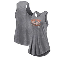 Women's Fanatics Heather Gray New York Mets Simplicity Swing Racerback Scoop Neck Tank Top