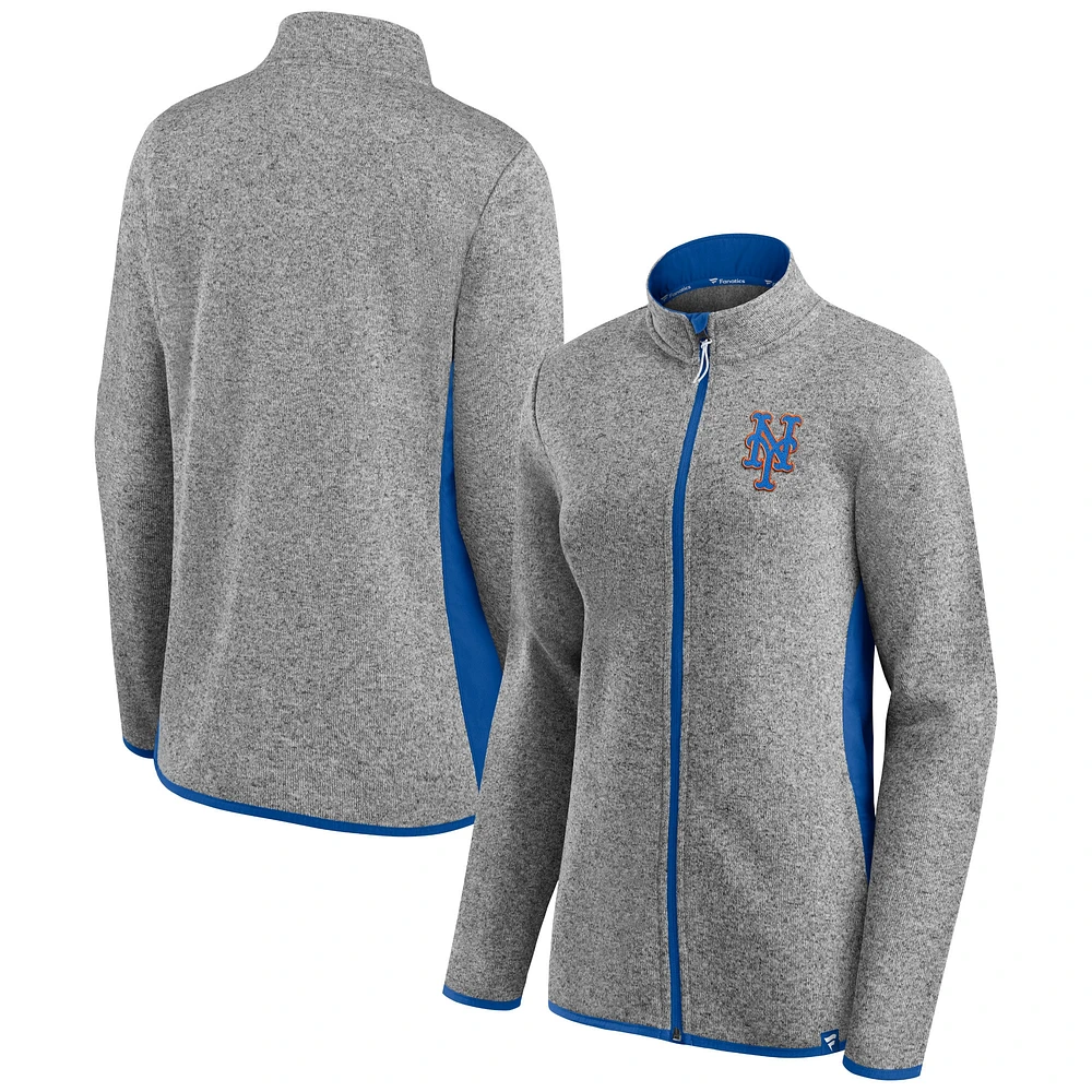 Women's Fanatics Heathered Charcoal New York Mets Primary Logo Fleece Full-Zip Jacket