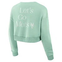 Women's Fanatics Mint New York Mets Studio Cropped Pullover Sweatshirt