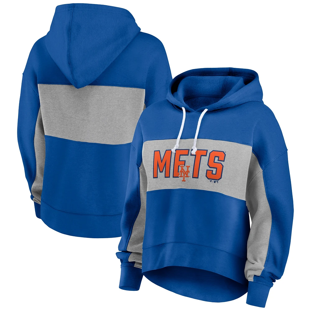 Sweat à capuche rempli de feuilles statistiques Fanatics Royal New York Mets pour femmes