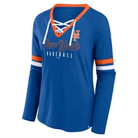 Women's Fanatics Royal New York Mets Won & Done Raglan Lace-Up Long Sleeve T-Shirt