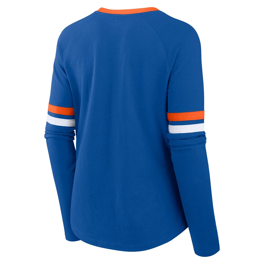 Women's Fanatics Royal New York Mets Won & Done Raglan Lace-Up Long Sleeve T-Shirt