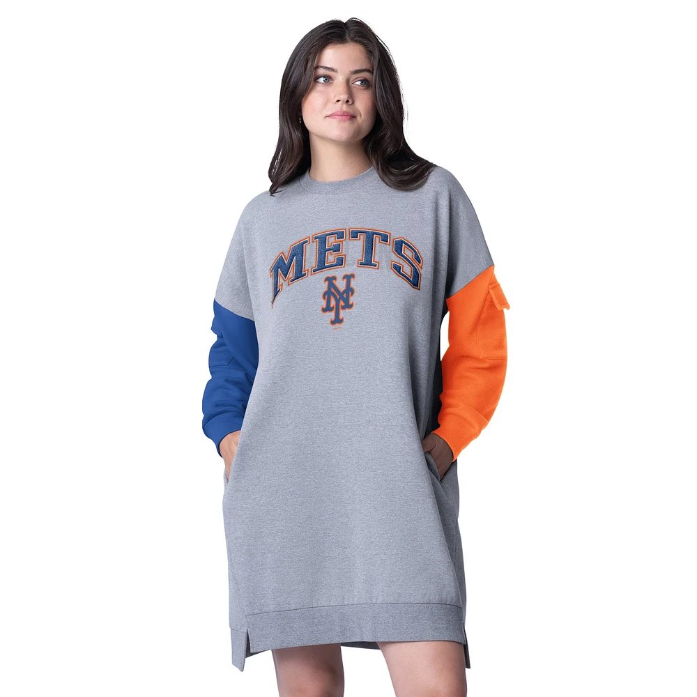 Women's G-III 4Her by Carl Banks Heather Gray New York Mets Free Ball Long Sleeve Sneaker Dress