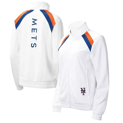 Veste de survêtement à glissière pleine longueur pour femme G-III 4Her by Carl Banks, drapeau rouge des New York Mets, blanc