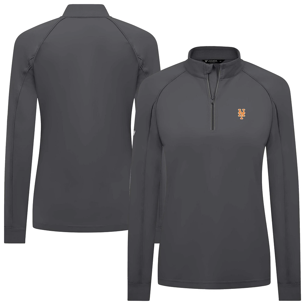 Women's Levelwear Charcoal New York Mets Kinetic Insignia 2.0 Raglan Quarter-Zip Top