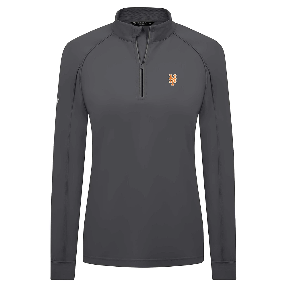Women's Levelwear Charcoal New York Mets Kinetic Insignia 2.0 Raglan Quarter-Zip Top