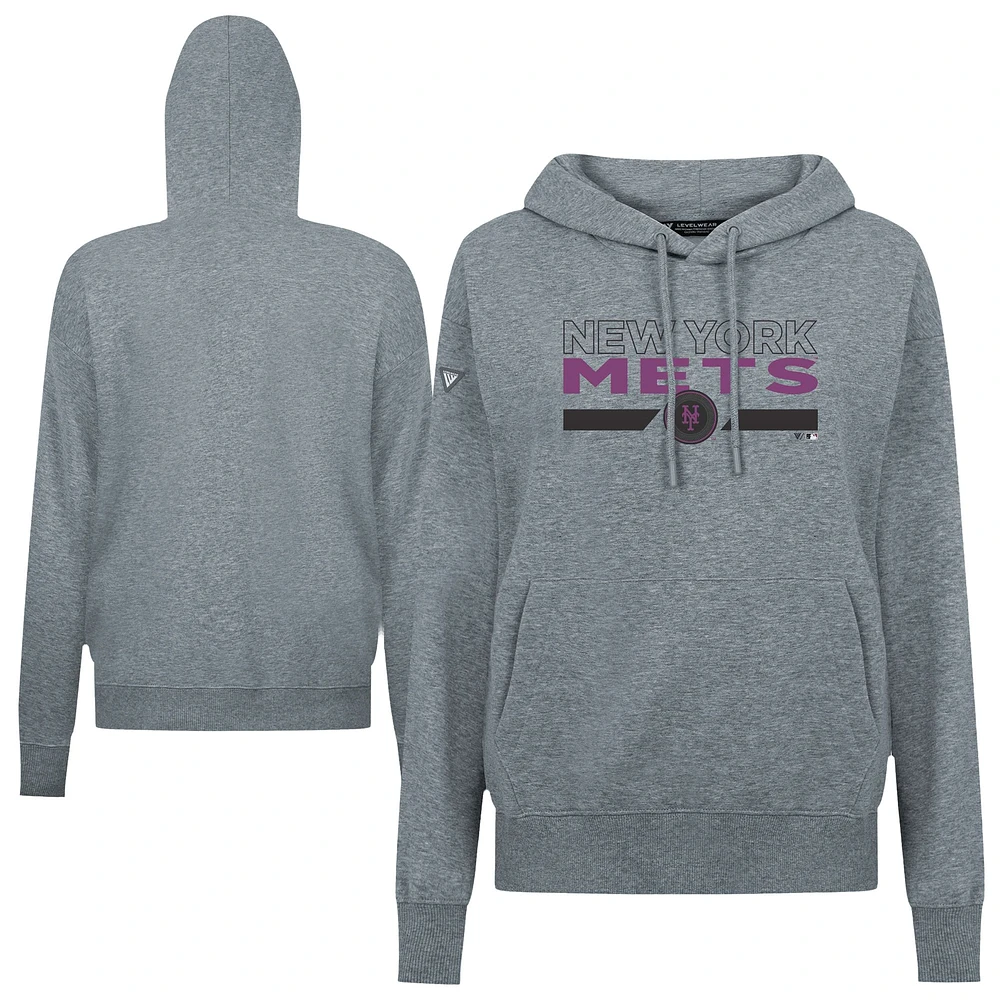 Women's Levelwear Gray New York Mets City Connect Adorn No Hitter Pullover Hoodie