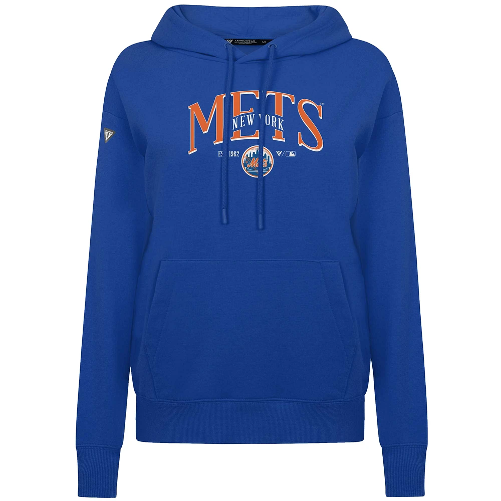 Women's Levelwear Royal New York Mets  Adorn Throwback Spellout Pullover Hoodie