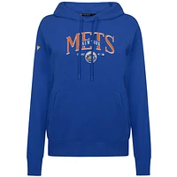 Women's Levelwear Royal New York Mets  Adorn Throwback Spellout Pullover Hoodie
